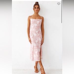 Pink floral embroidered Midi dress